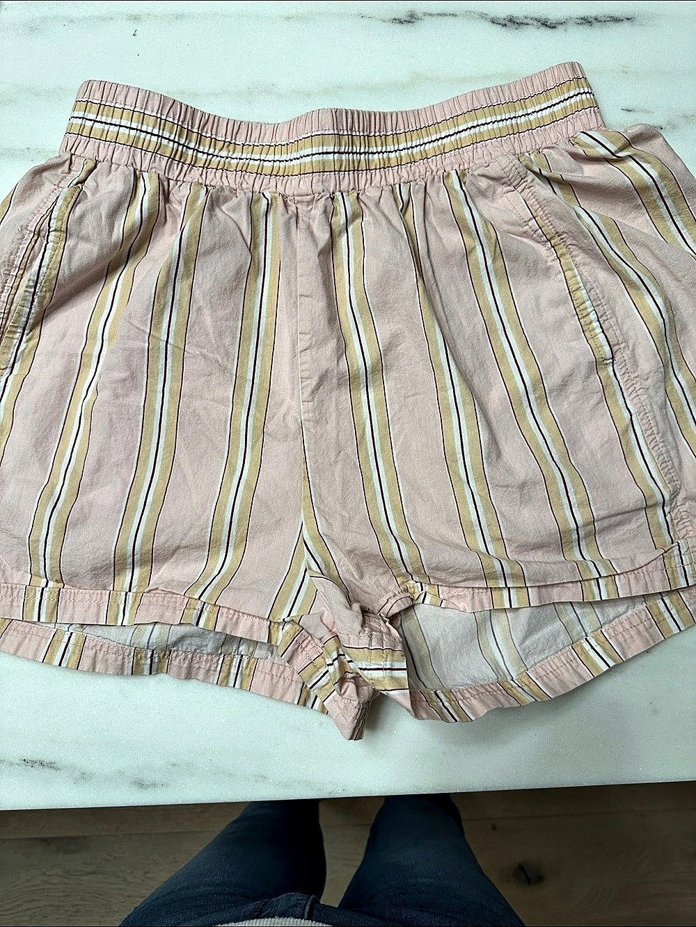 Striped High Waist Boxer Shorts in Pink & Green Size Small Like new